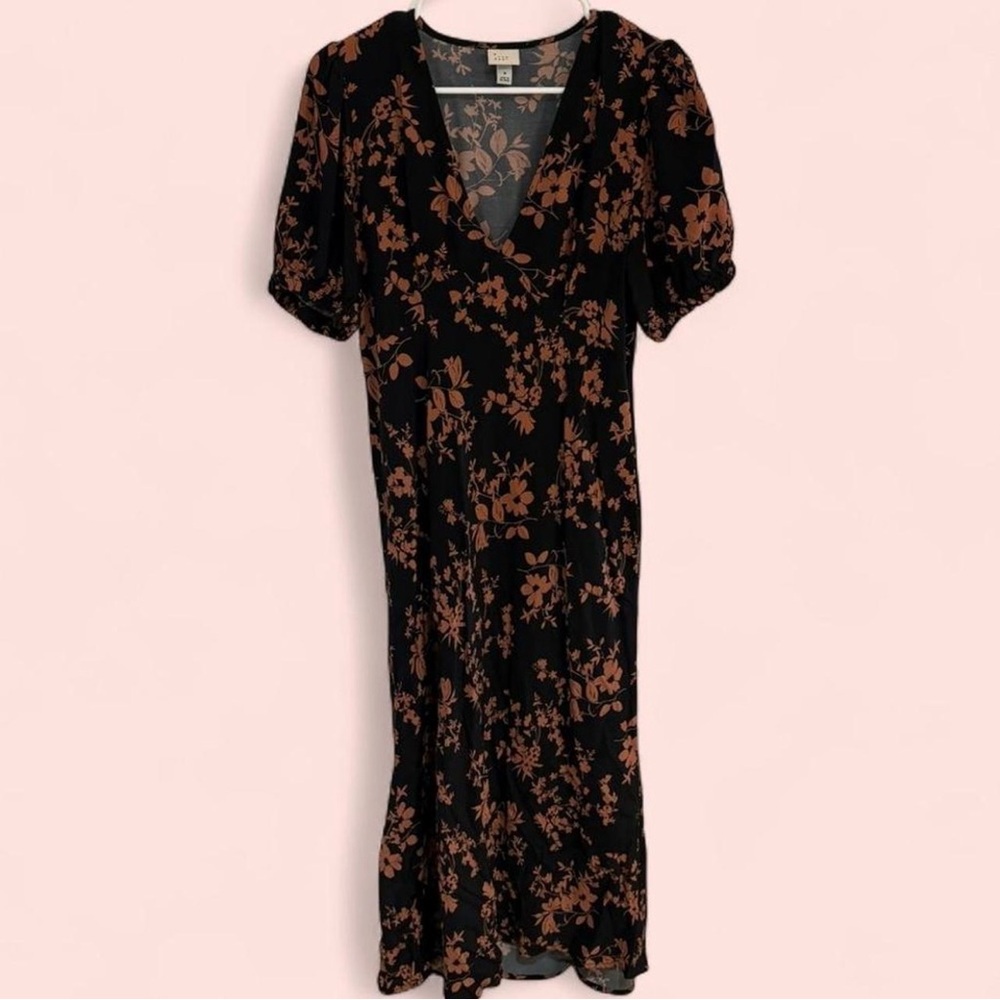 A New Day Black and Pink Floral Midi Dress